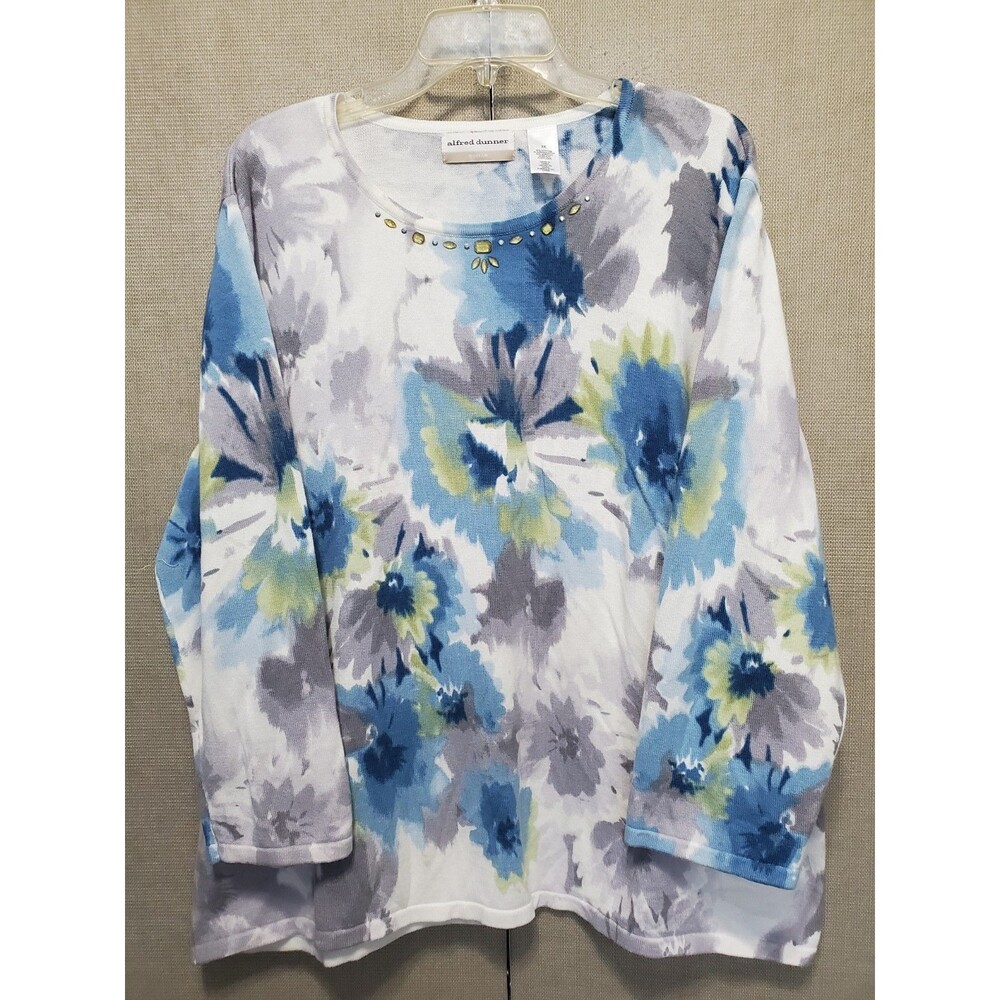 Alfred Dunner Woman Studded Watercolor Floral Pullover Sweater Tunic Size 2X
